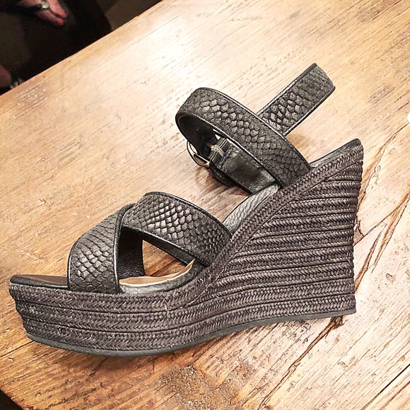 Uggs Black Python Espadrille Platform Wedges 7B - Picture 4 of 6